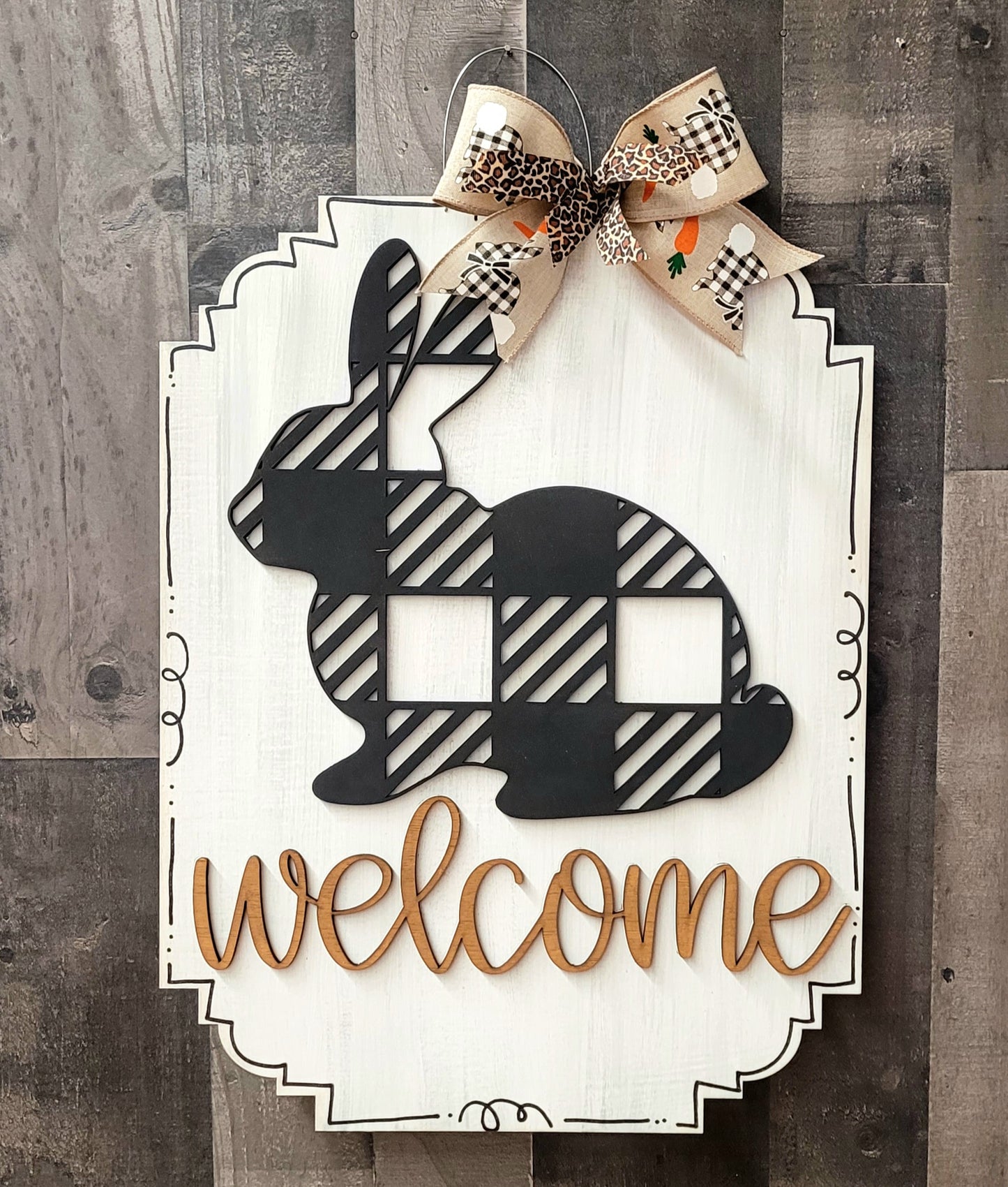 Plaid Bunny Easter Plaque
