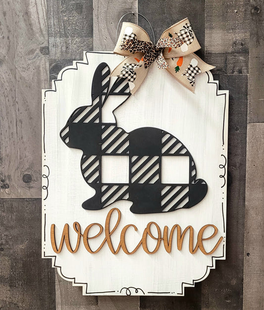 Plaid Bunny Easter Plaque